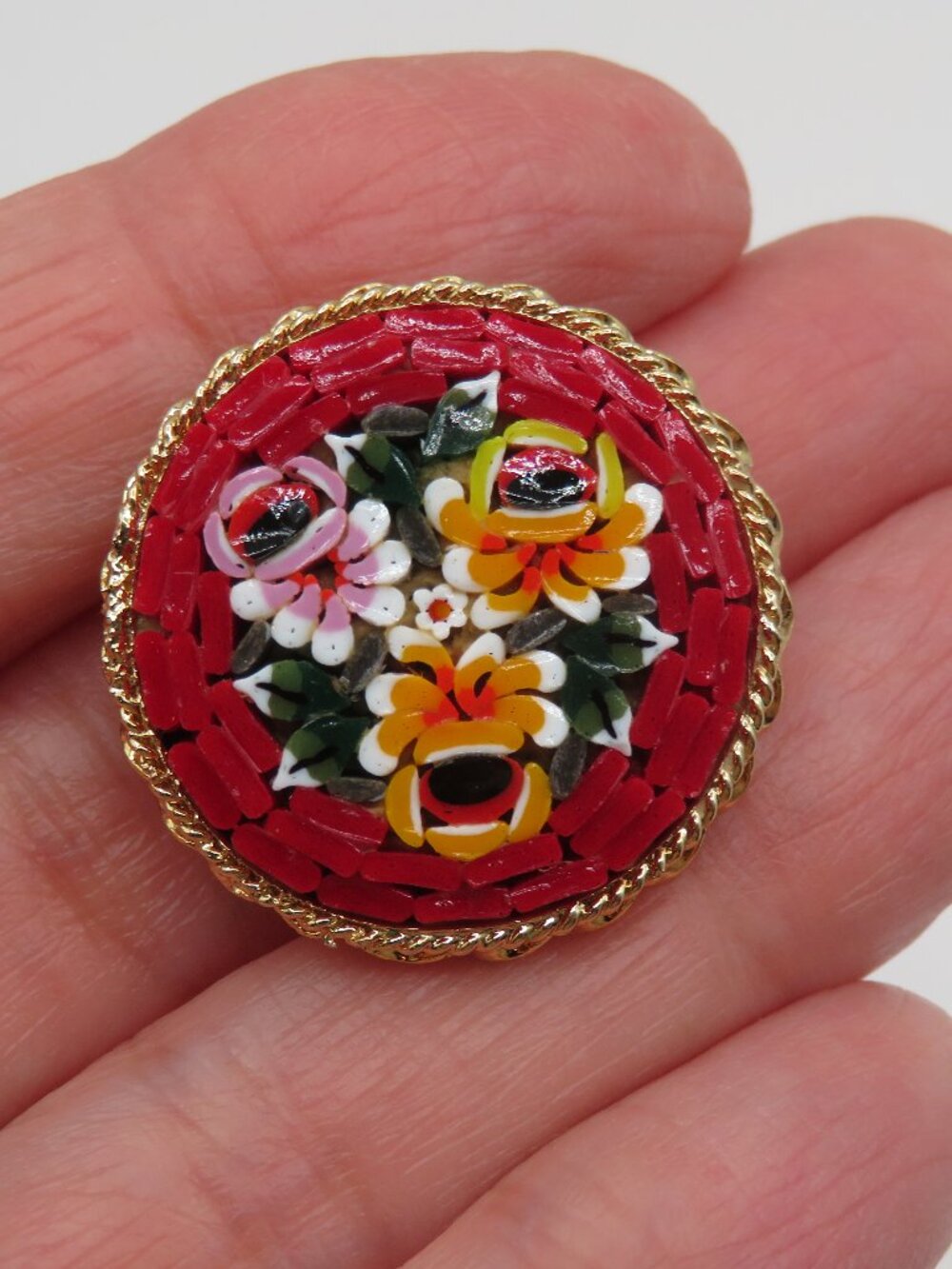 Vintage Italy Micro Mosaic Floral Brooch - Picture 5 of 10